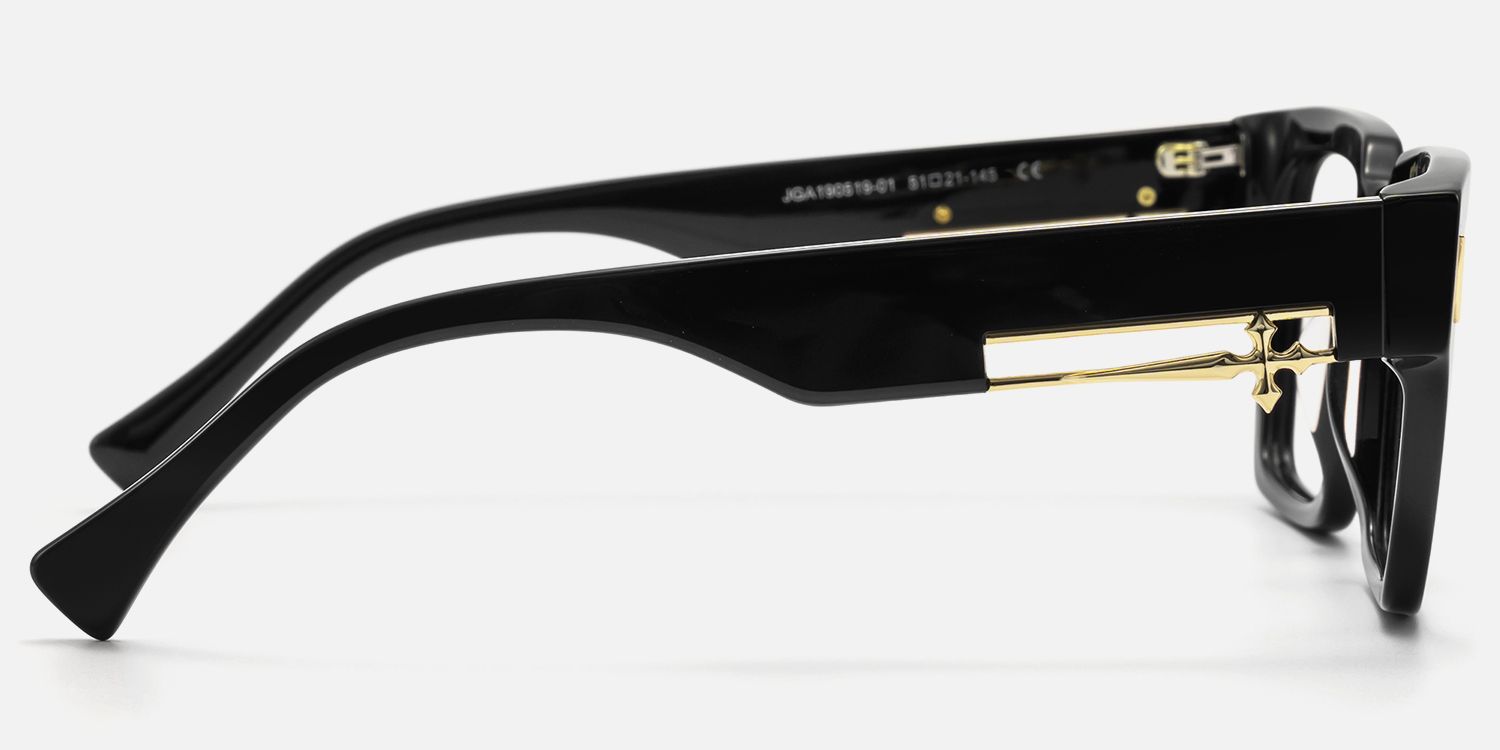 Stiletto - Black & Gold Sword Rectangle Glasses by Vooglam - Side View