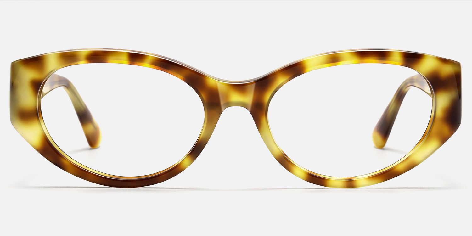 Drizzle - Oval Yellow Tortoise Eyeglasses by Vooglam - Angle View