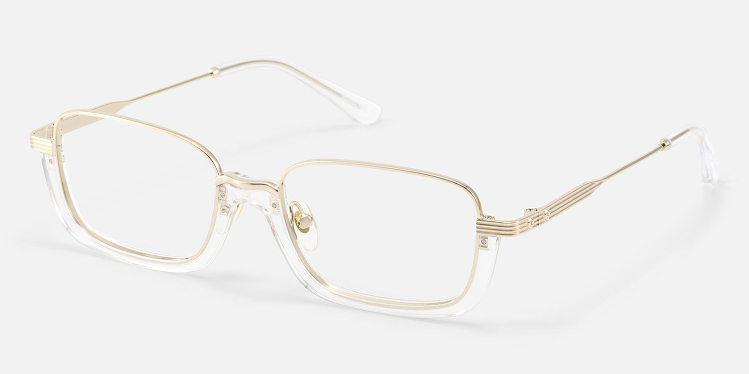 Basel - Clear Gold Wire Rim Structural Eyeglasses by Vooglam - Front View