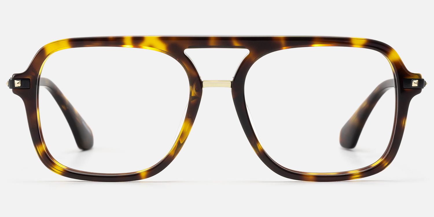 Marfa - Premium Tortoise Square Aviator Glasses by Vooglam - Angle View