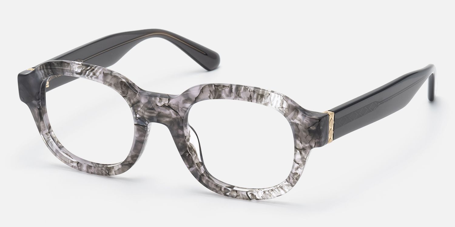 Eerie - Thick Gray Marbled Round Tortoise Frame by Vooglam - Front View