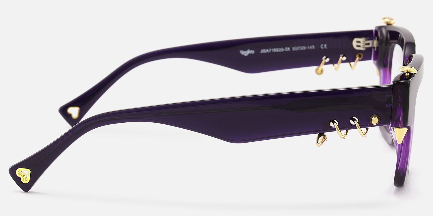 Sabrina - Clear Purple Rectangle Glasses with Spikes by Vooglam - Side View