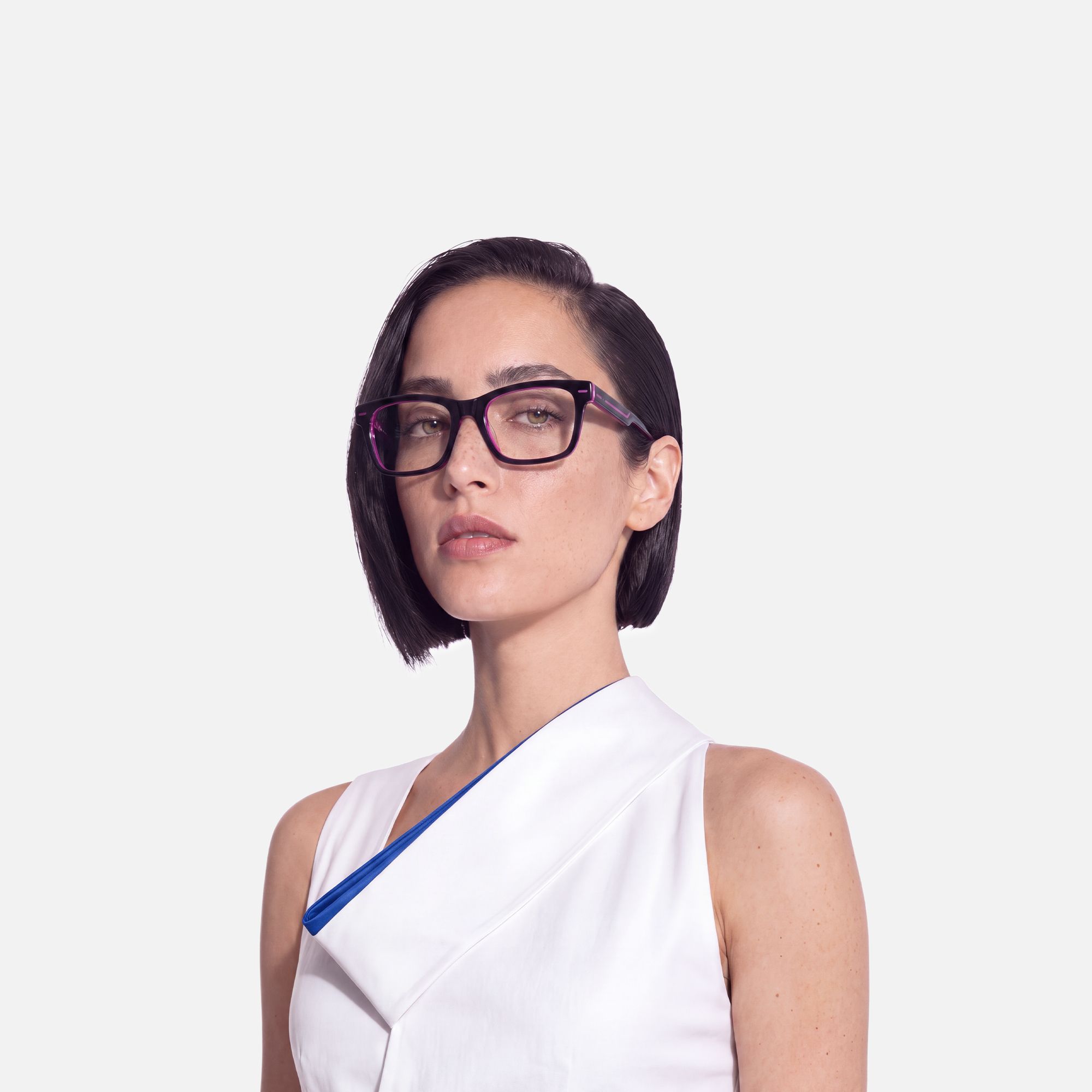 Ether - Square Acetate Neon Pink EDM Rave Glasses by Vooglam - Side View On Model