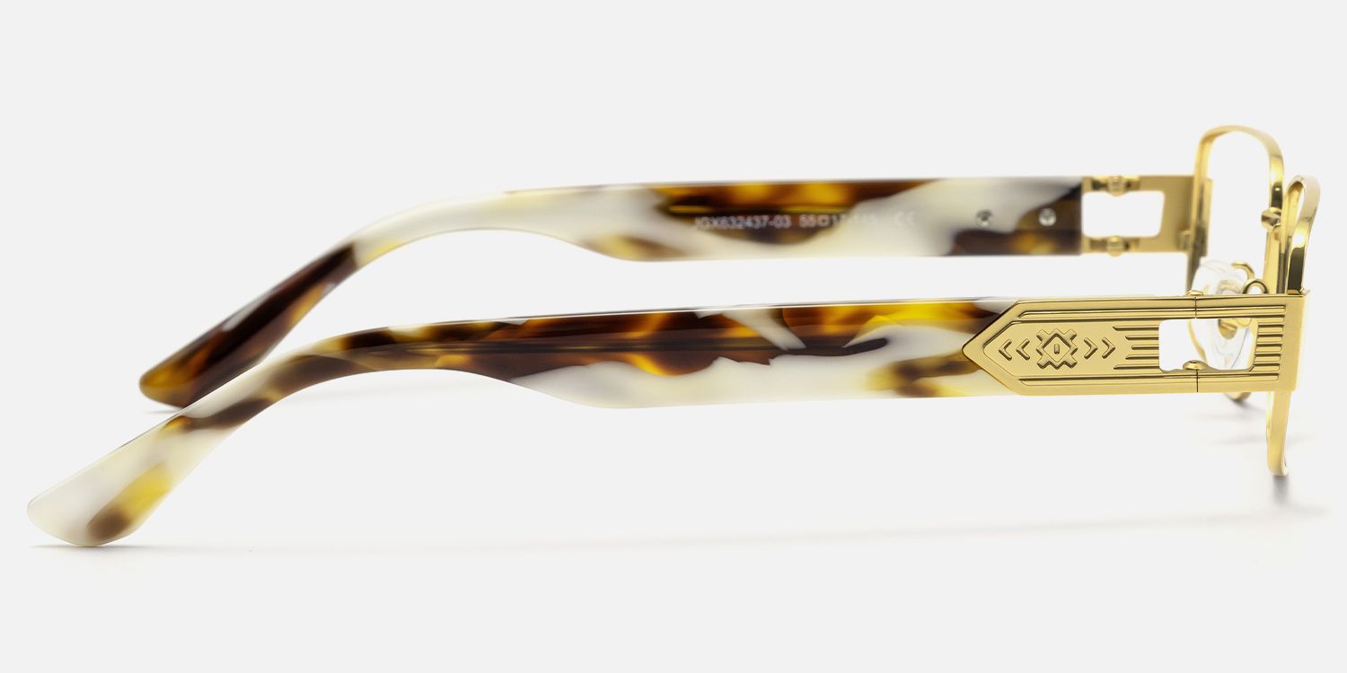 Cypher-Retro Gold Tortoise Narrow Rectangle Glasses by Vooglam - Side View
