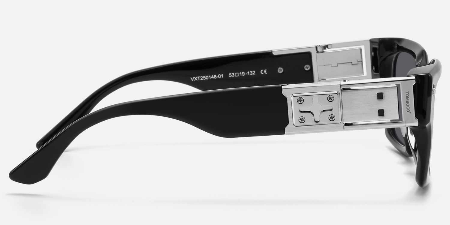 The Programmer - Bold Black USB Sunglasses by Vooglam - Side View