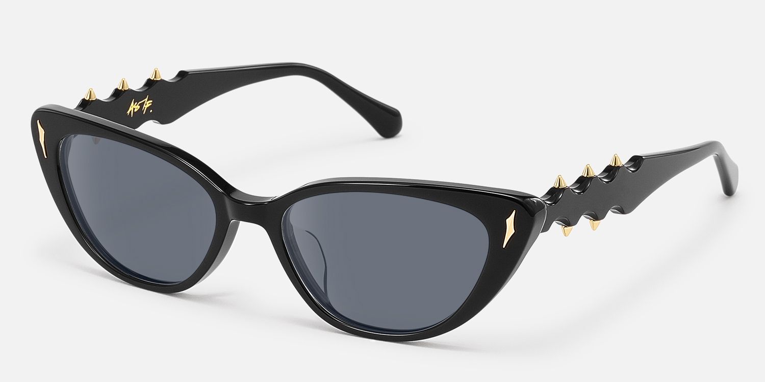 As If - Punk Spike Deco Black Cat Eye Sunglasses by Vooglam - Front View