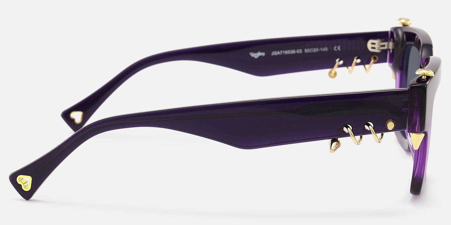 Sabrina - Gold Piercing Clear Purple Sunglasses by Vooglam - Side View