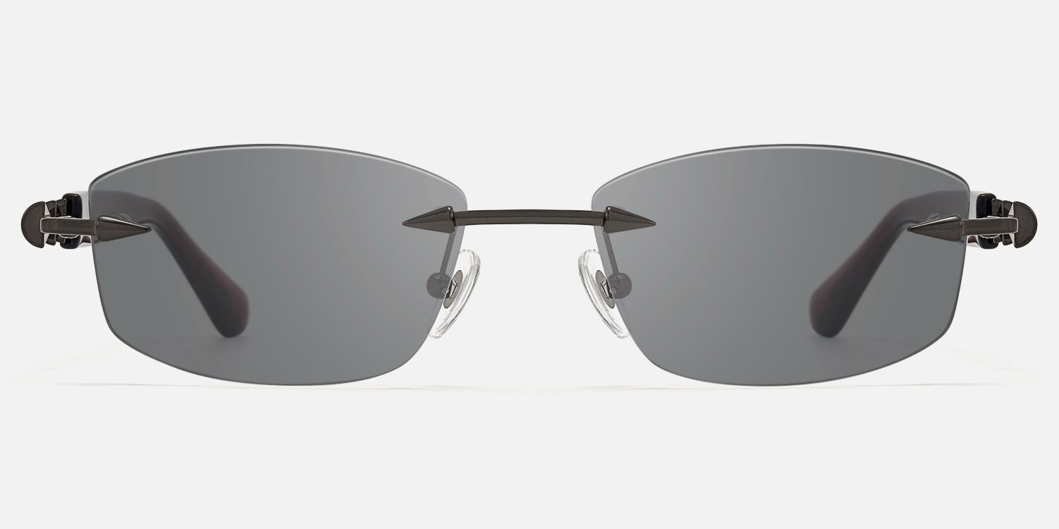 Fracture - Dark Gray Tint Rimless Sunglasses by Vooglam - Angle View
