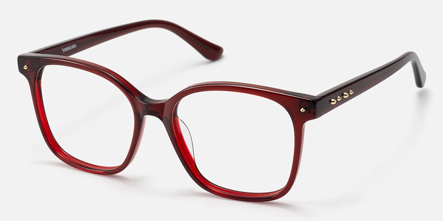Spacek - Bold Square Red Boho Eyeglasses by Vooglam - Front View