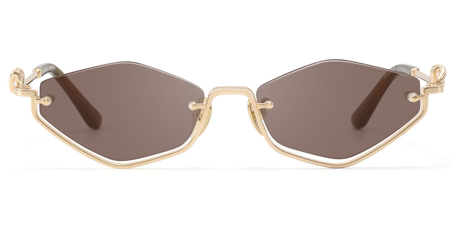 Niseko - Rose Gold Octagon Brown Tinted Sunglasses by Vooglam Product Details 1