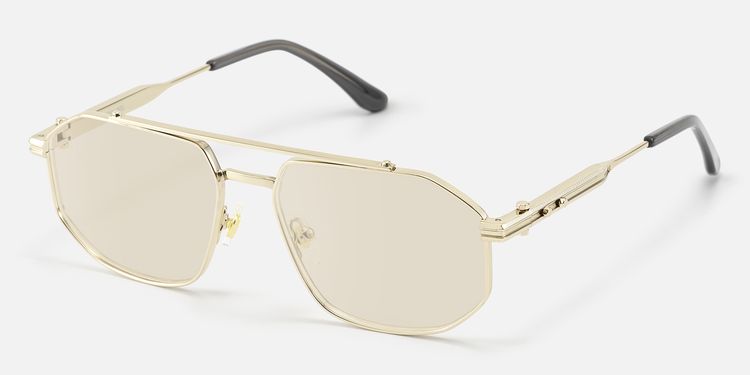 Ando - Gold Geometric Aviator Scale Sunglasses by Vooglam
