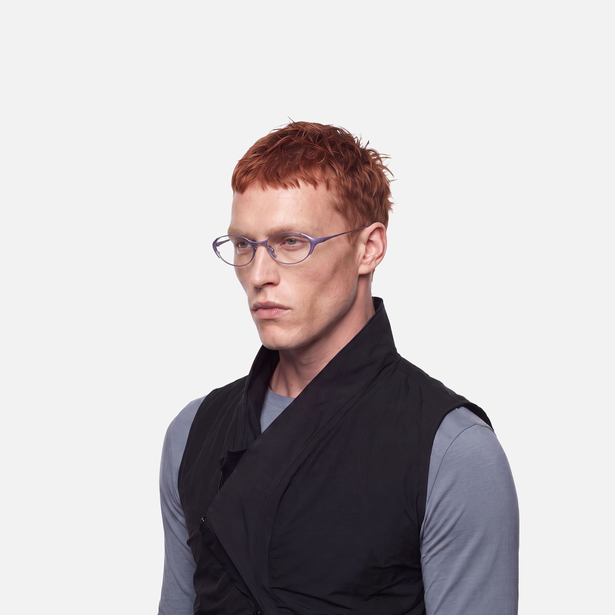 Ebisu - Purple Metal Rimmed Oval Glasses by Vooglam - Model Side Profile