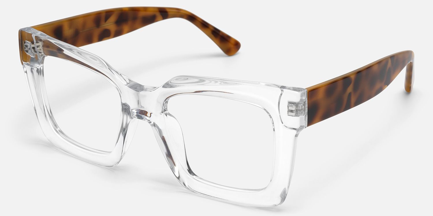 Pacheco - Tortoise Oversized Clear Square Glasses by Vooglam - Front View