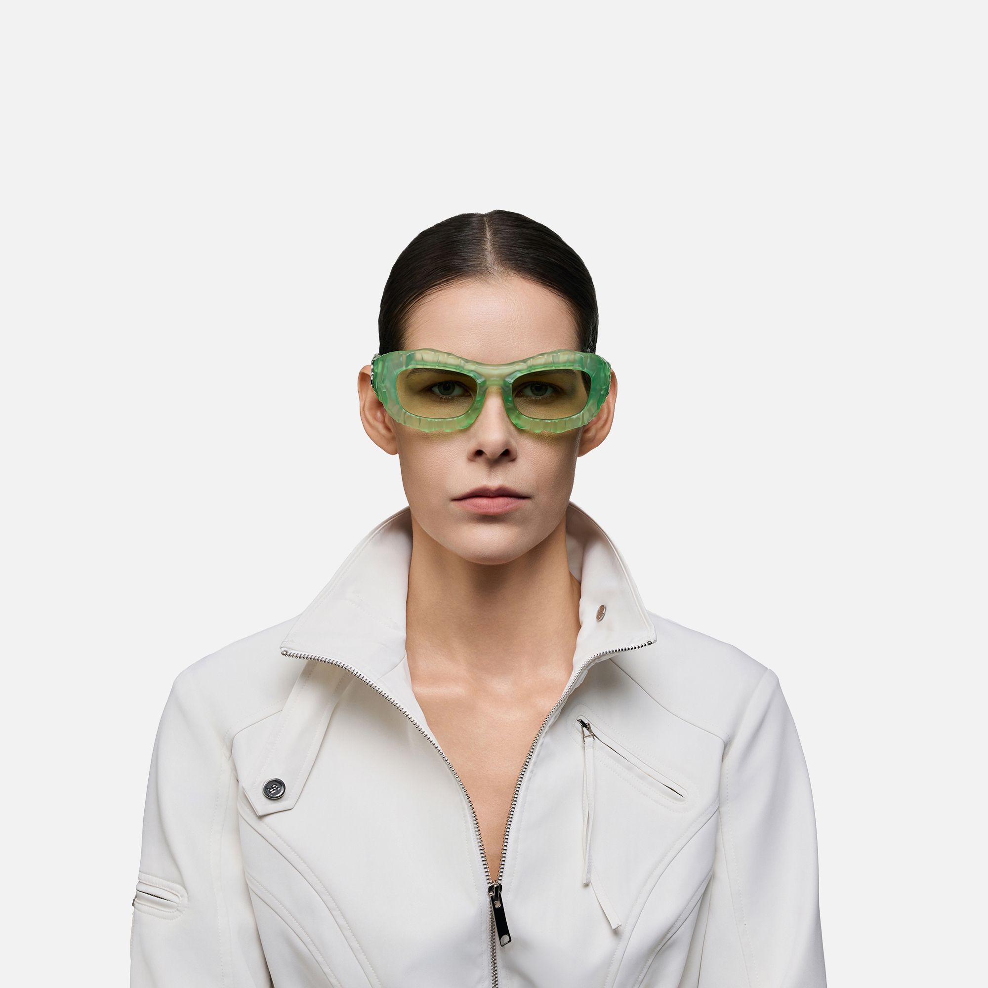 The Geologist - Green Tint Transparent Sunglasses by Vooglam - On Model