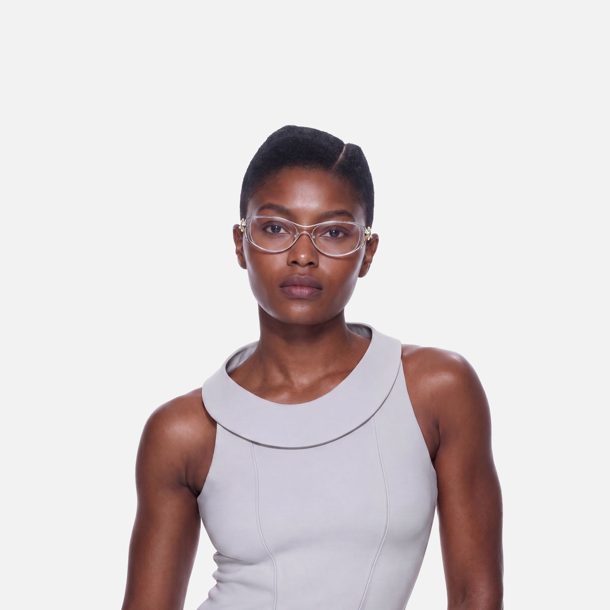 Okinawa - Silver Hollow Design Wave Temple Glasses by Vooglam - On Model