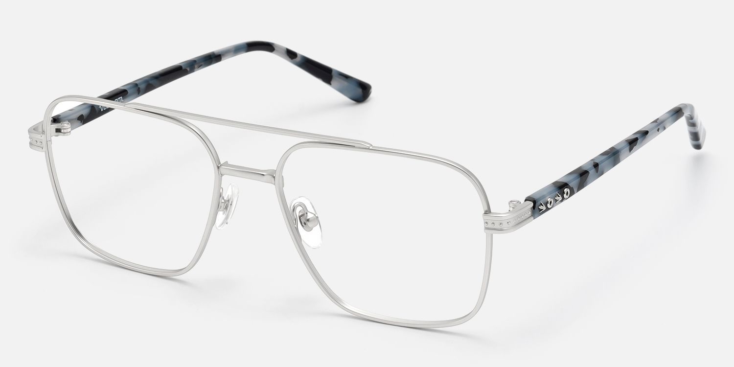 Kovar - Silver Double Bridge Metal Aviator by Vooglam - Front View