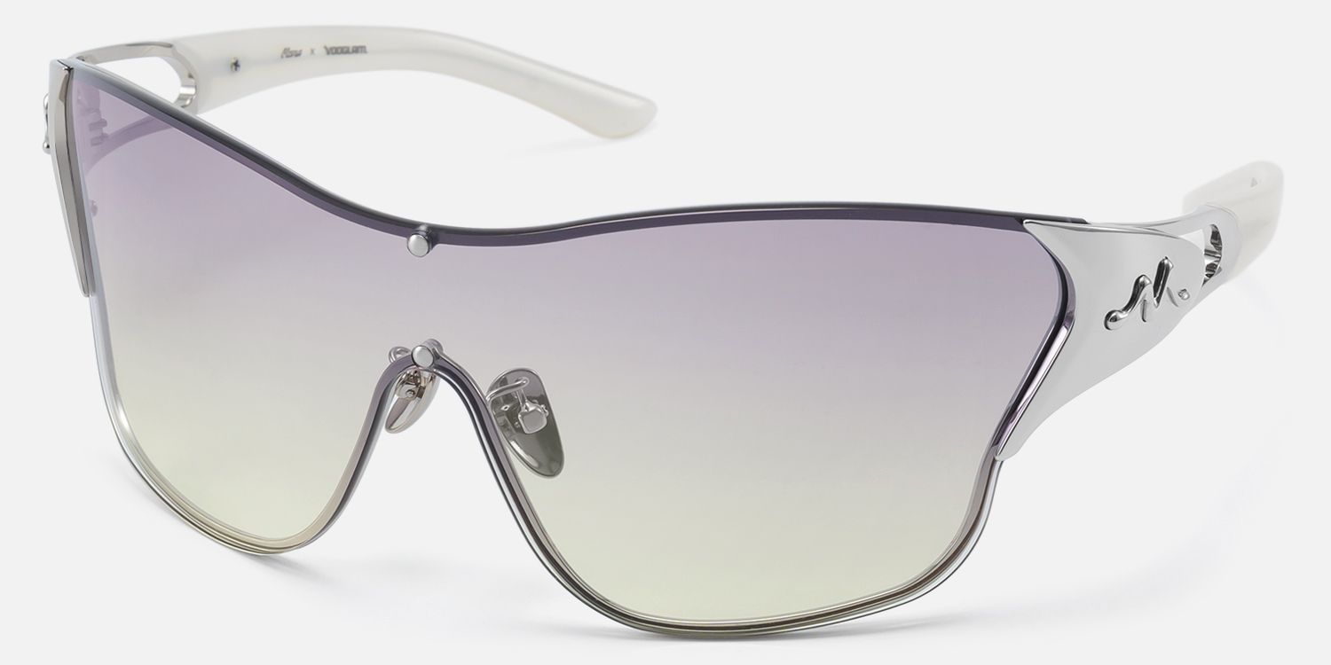 Suzuka - Pearlescent White Fashion Shield Shades by Vooglam - Front View