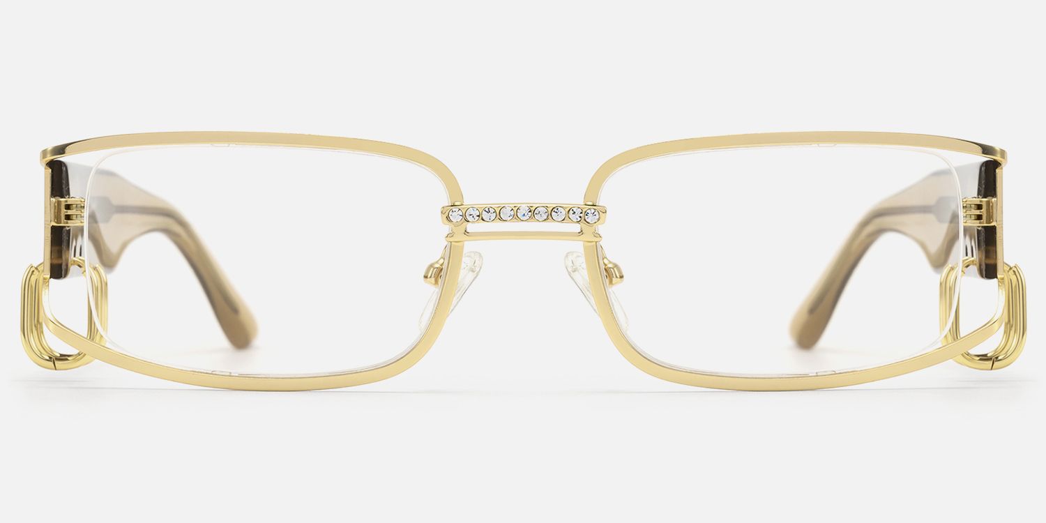 Riff - Gold Glasses With Huggie Deco by Vooglam - Angle View