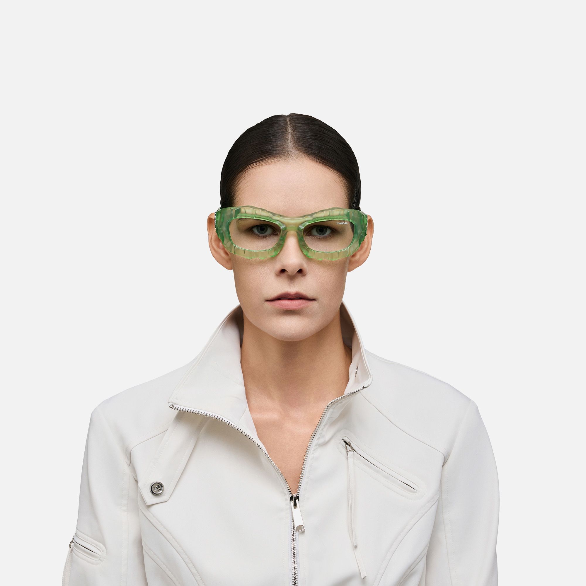 The Geologist - Clear Water Green Stone Glasses by Vooglam - On Model