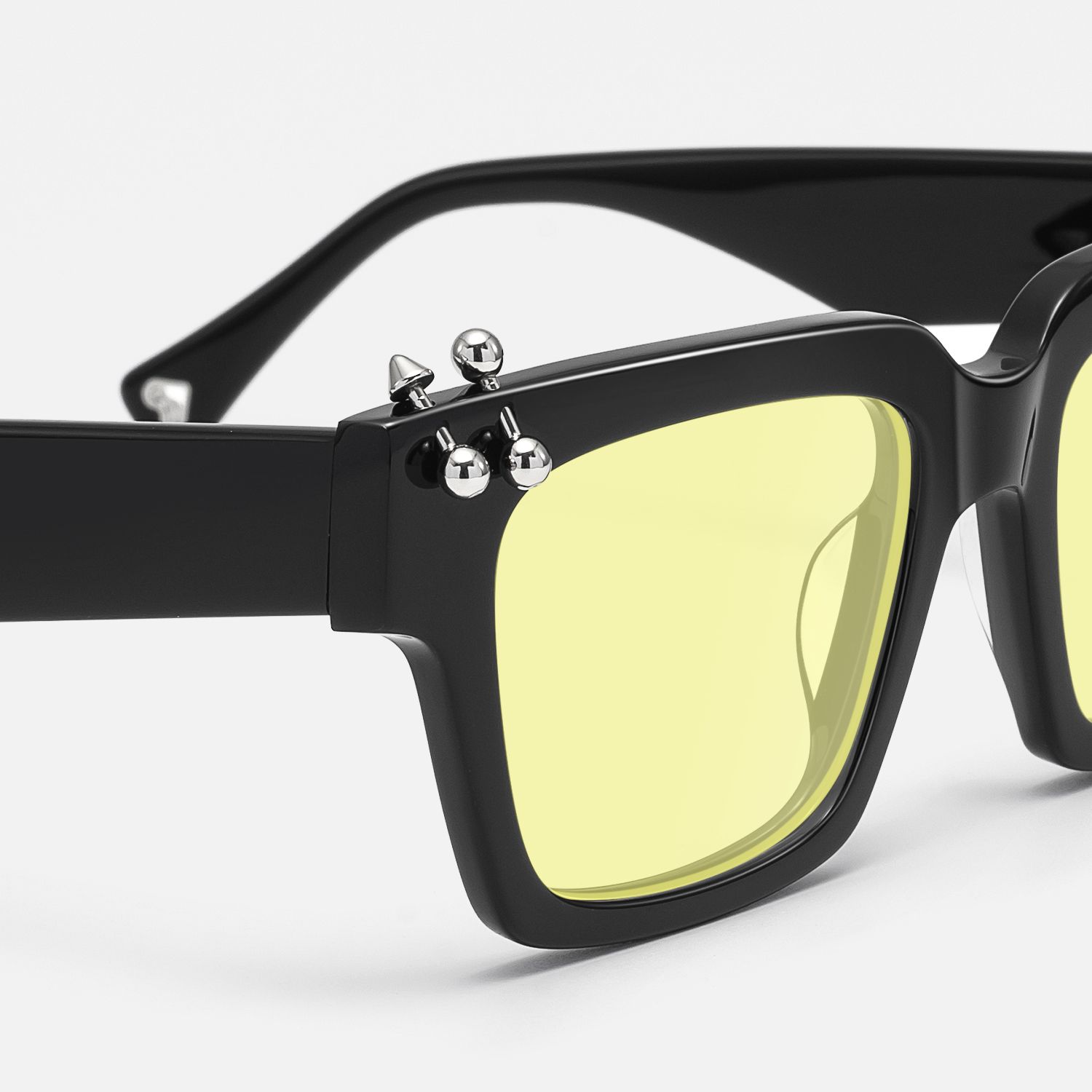 PIERCE - Black Pierced Square Yellow Tinted Shades by Vooglam - Design Details