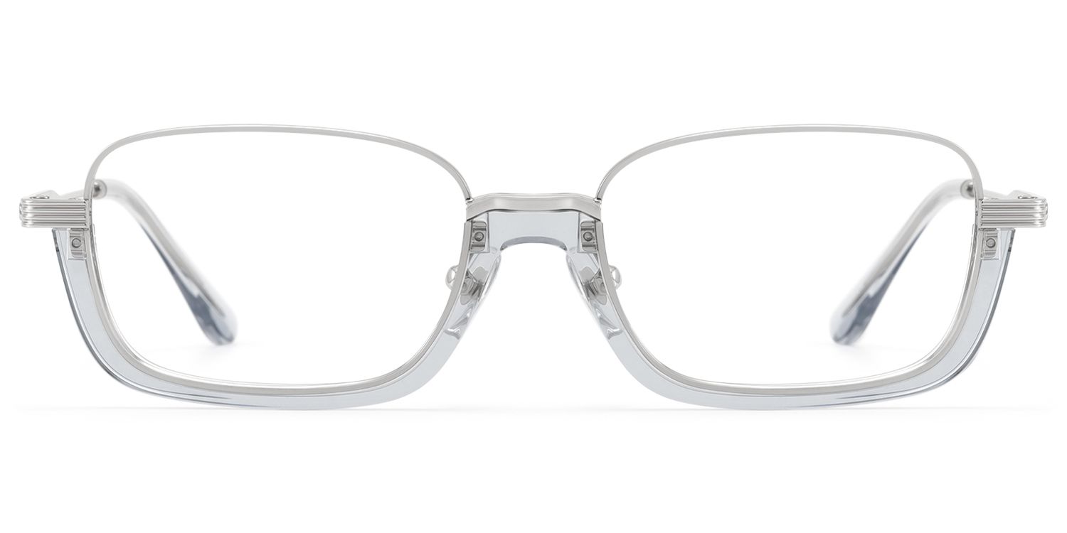 Basel - Translucent Gray Silver Rectangle Glasses by Vooglam Product Details 1