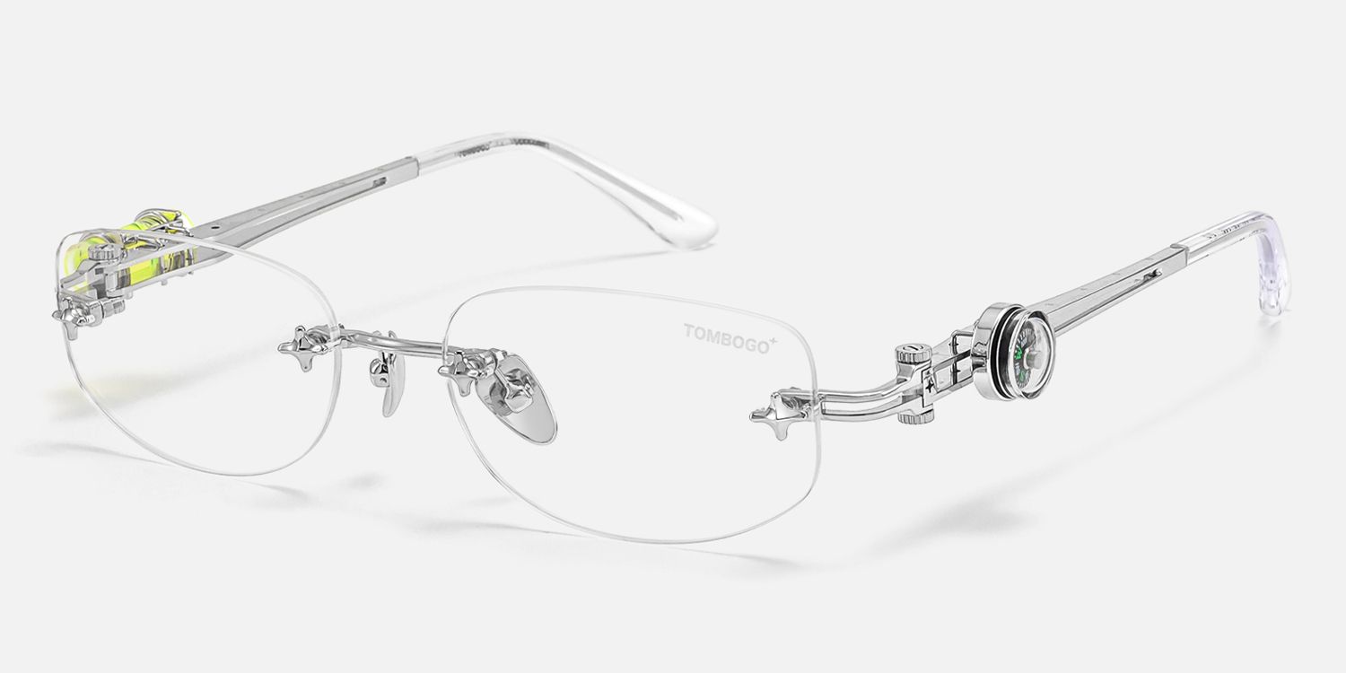 The Utilitarian - Silver Rimless Compass Glasses by Vooglam - Front View