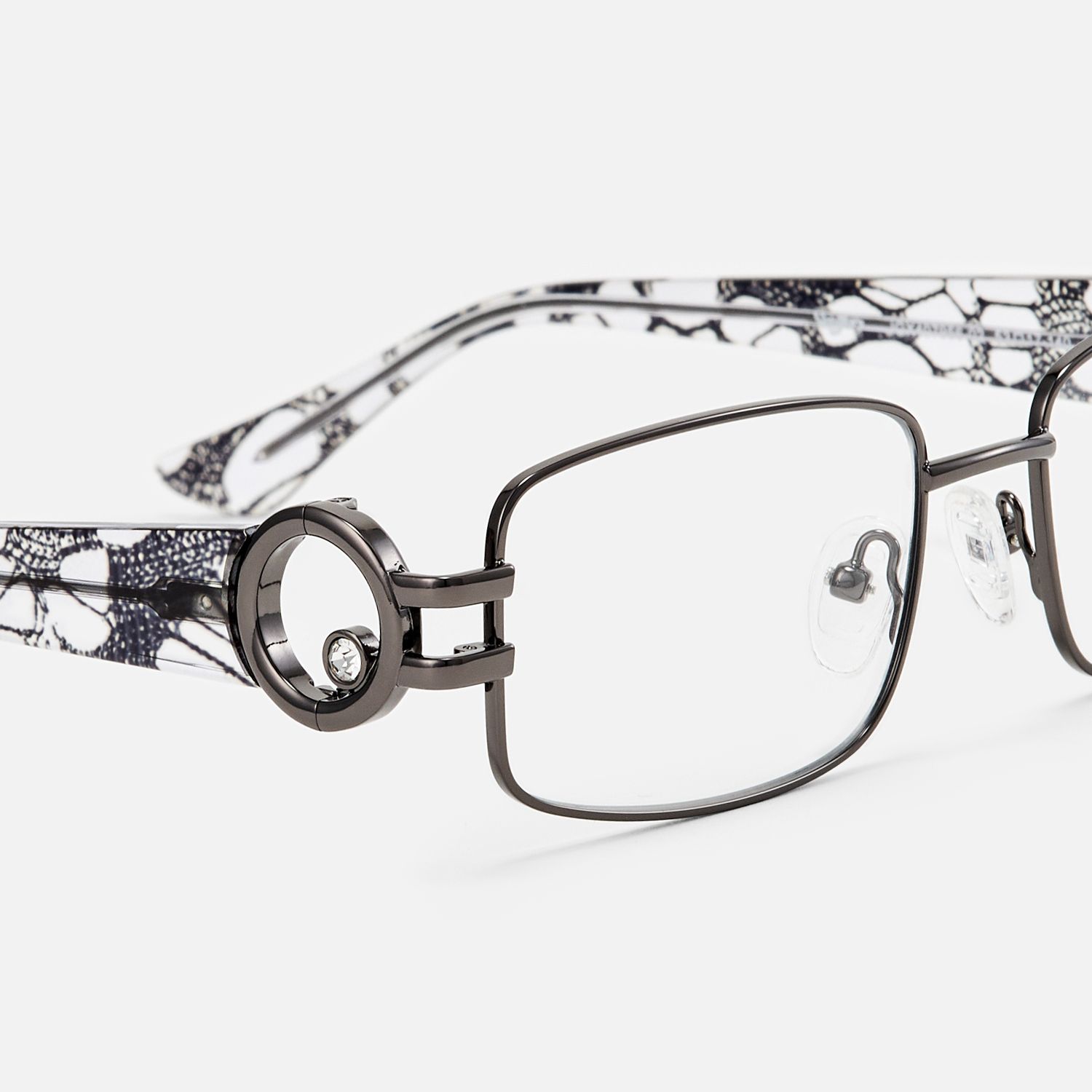 Aurae - Narrow Rectangle Shiny Gunmetal Glasses by Vooglam - Design Details