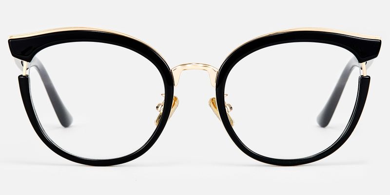 Retro-Black and Gold Rounded Metal Cateye Glasses by Vooglam