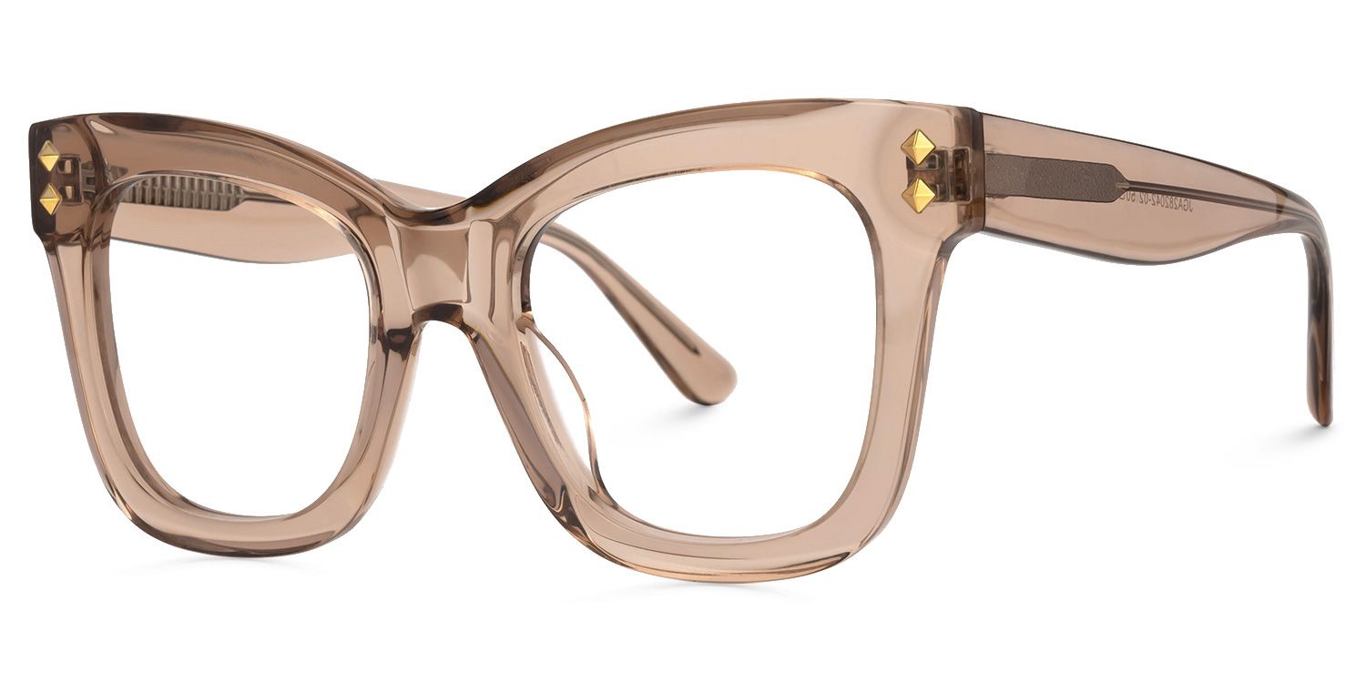 Faustyna - Square Champagne Eyeglasses by Vooglam - Front View