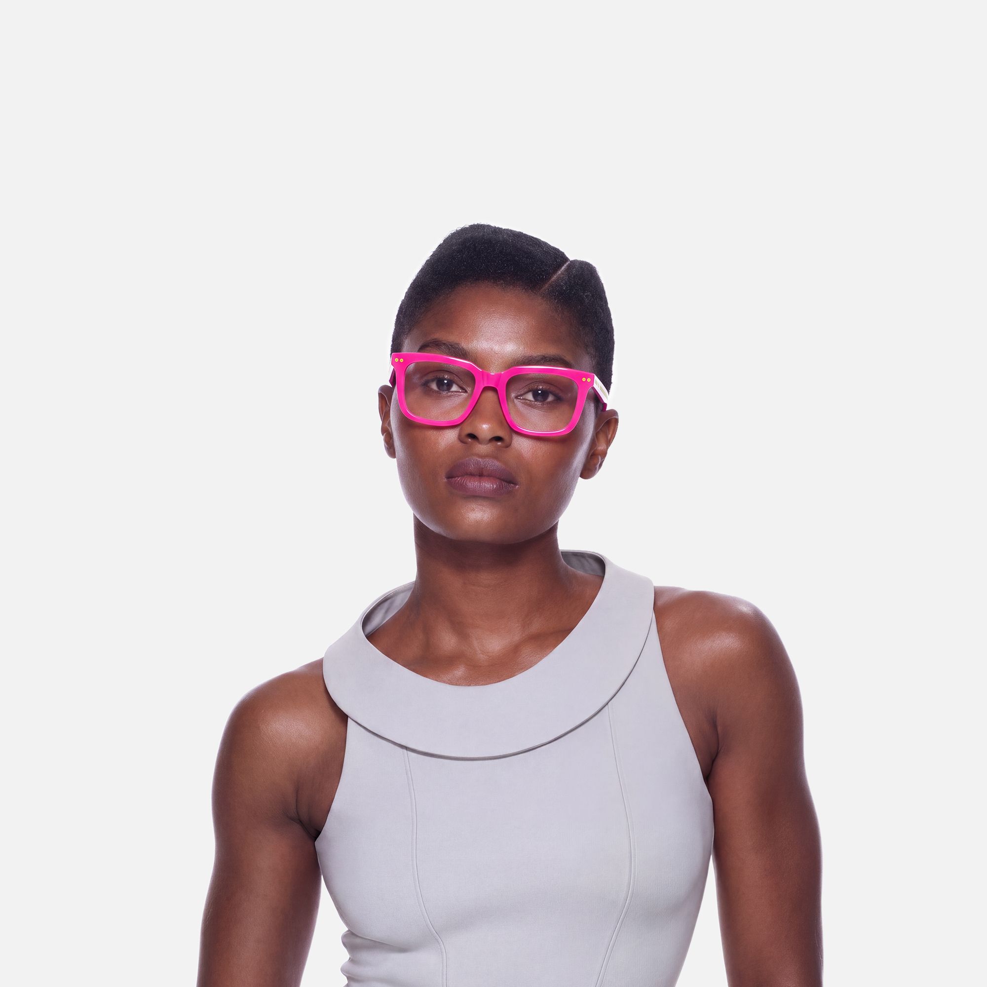 Remix - Chic Rectangle Pink Eyeglasses by Vooglam - On Model