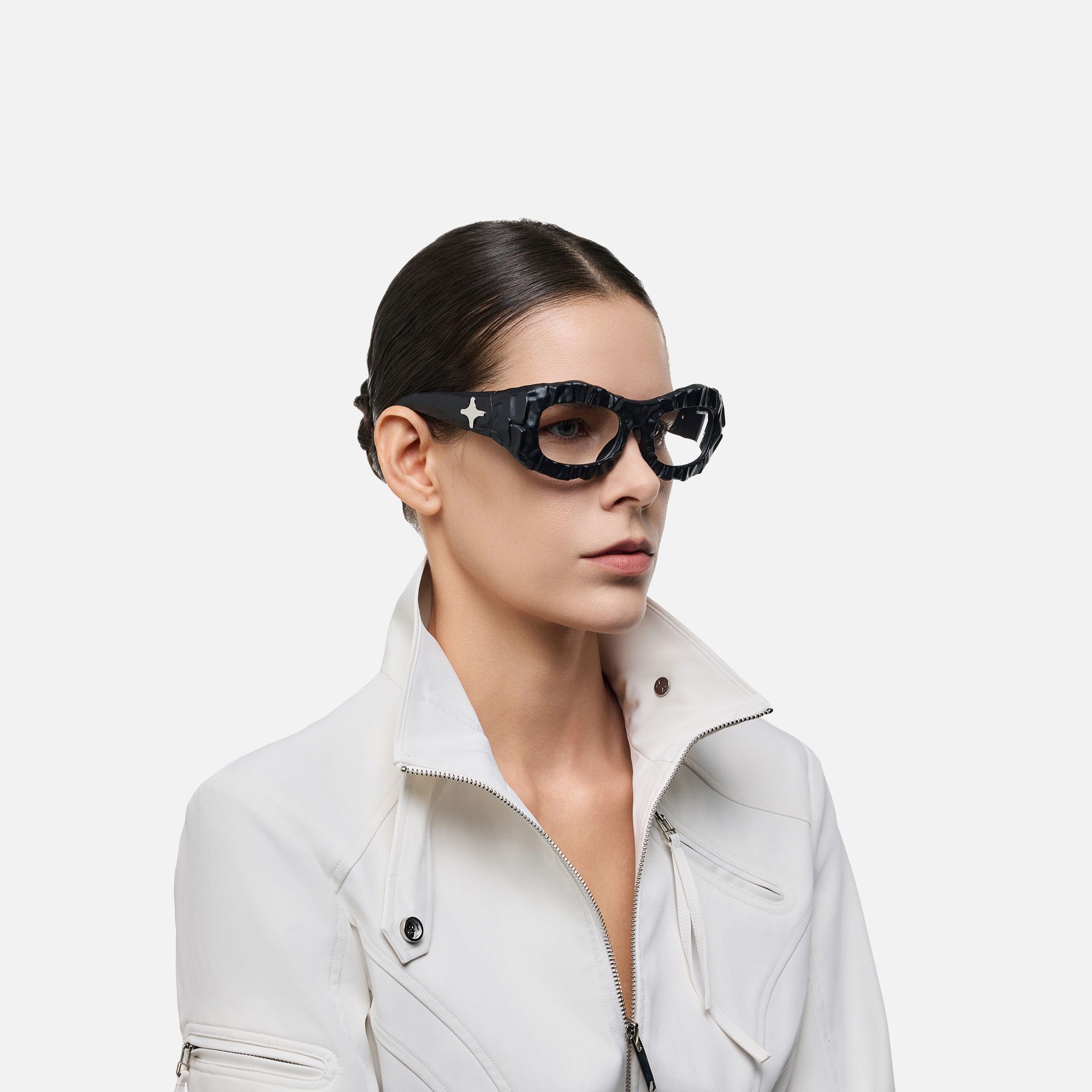 The Geologist - Bold Black Stone Texture Glasses by Vooglam - Side View On Model