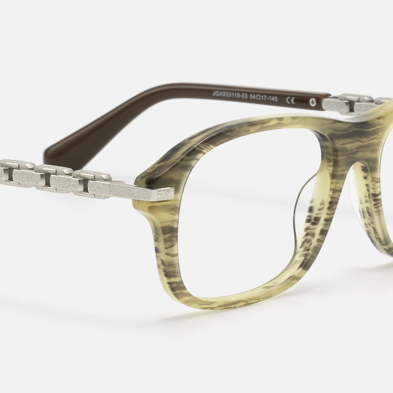 Albini - Clear Wood Grain Silver Chain Frames by Vooglam - Design Details