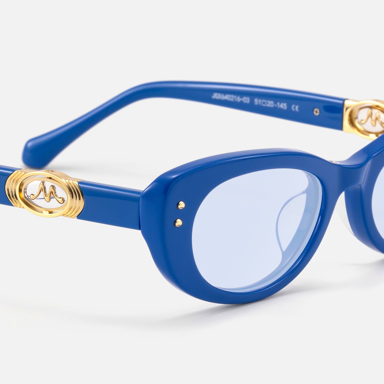 Ginza - Blue Tinted Acetate Narrow Cat Eye Shades by Vooglam - Design Details