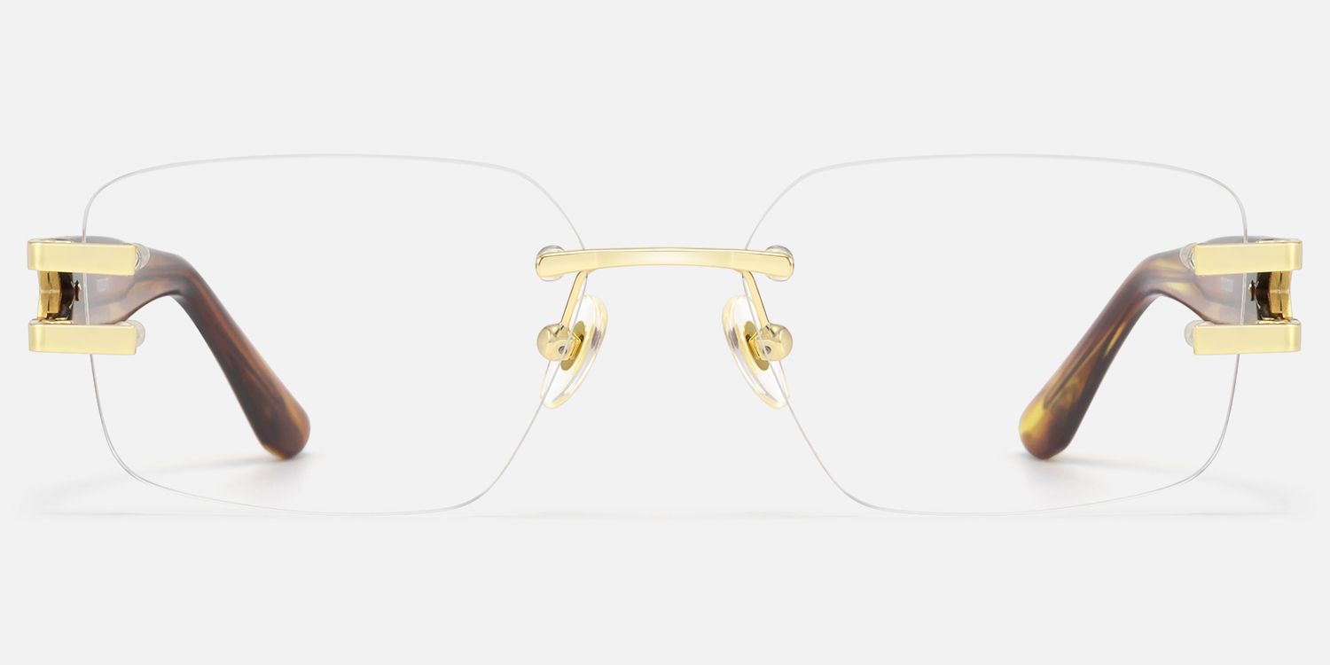 Aurum - Tortoise Rectangle Gold Rimless Glasses by Vooglam - Angle View