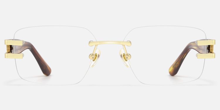 Aurum - Tortoise Rectangle Gold Rimless Glasses by Vooglam