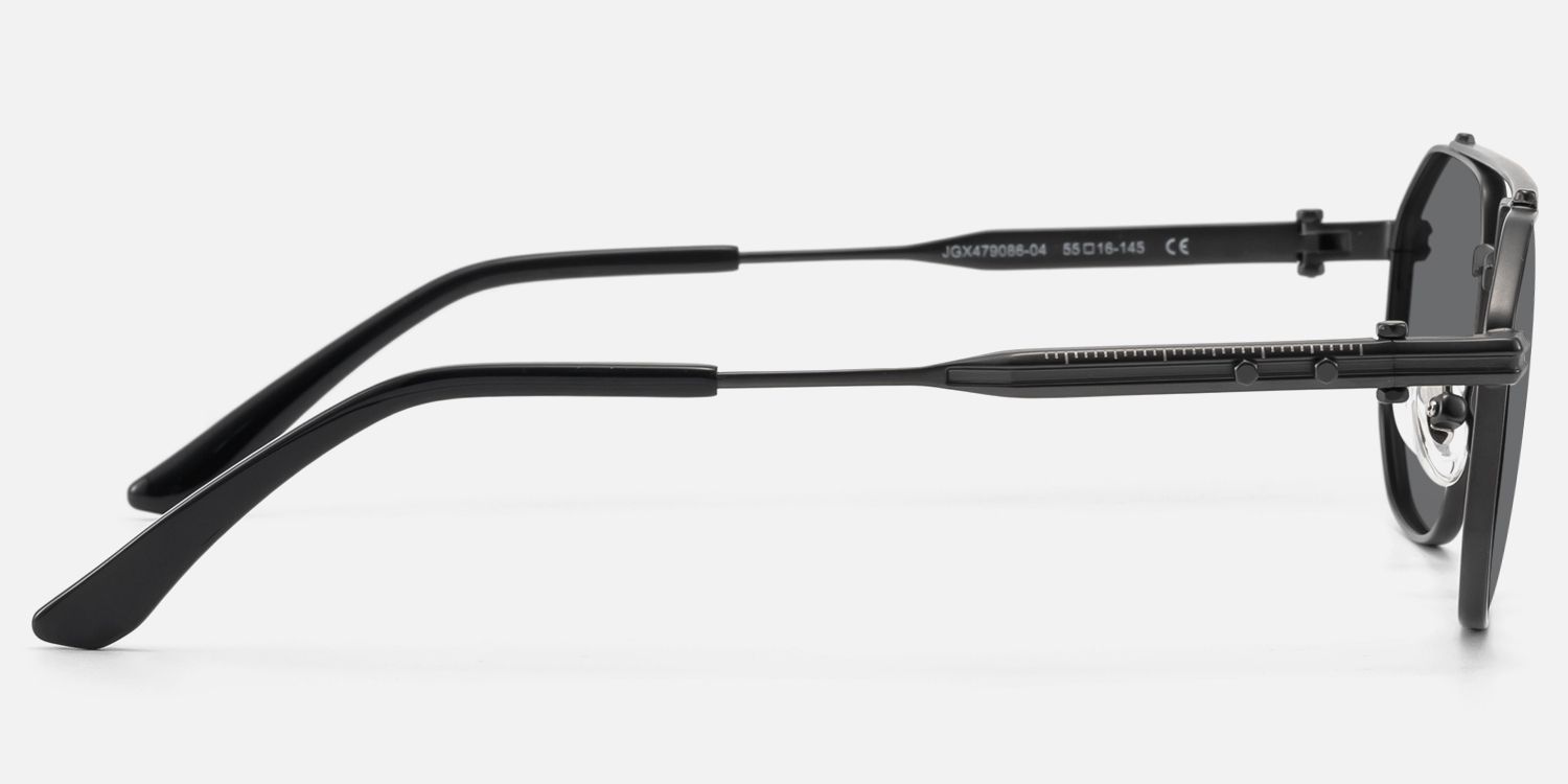 Ando - Matte Black Geometric Gunmetal Sunglasses by Vooglam - Side View