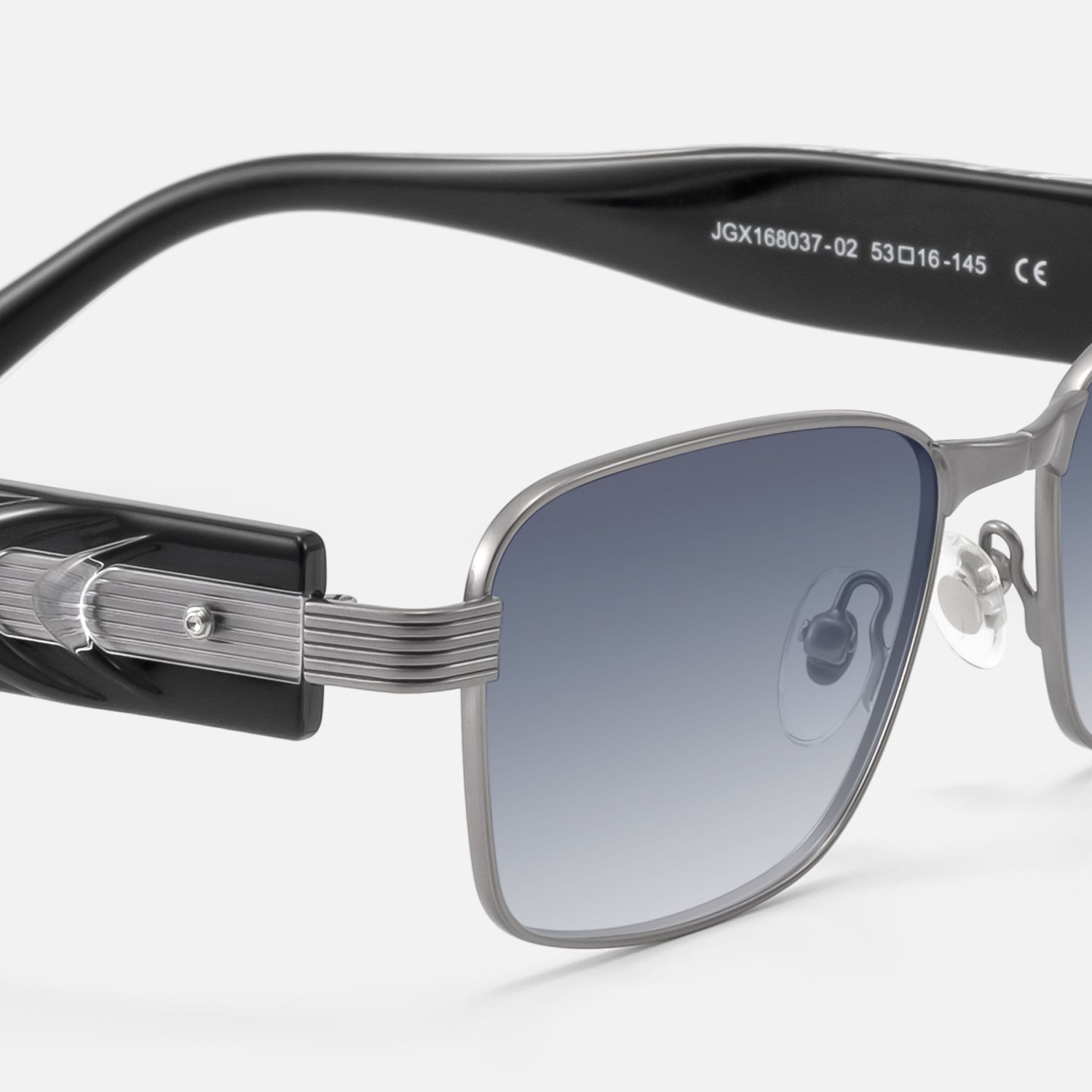 Toyo - Gradient Lens Gunmetal Rectangle Sunglasses by Vooglam - Design Details