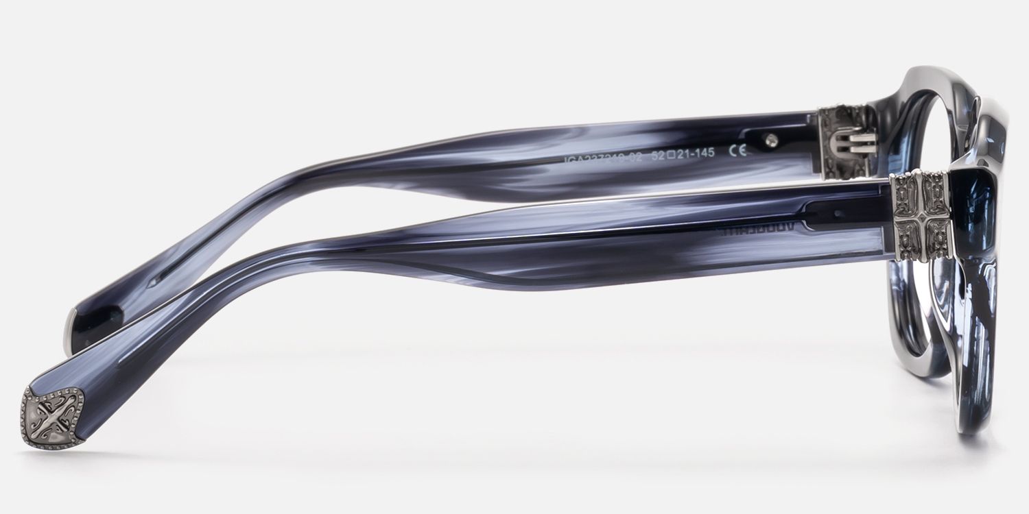 Vernon - Clear Dark Blue Fluid Texture Glasses by Vooglam - Side View