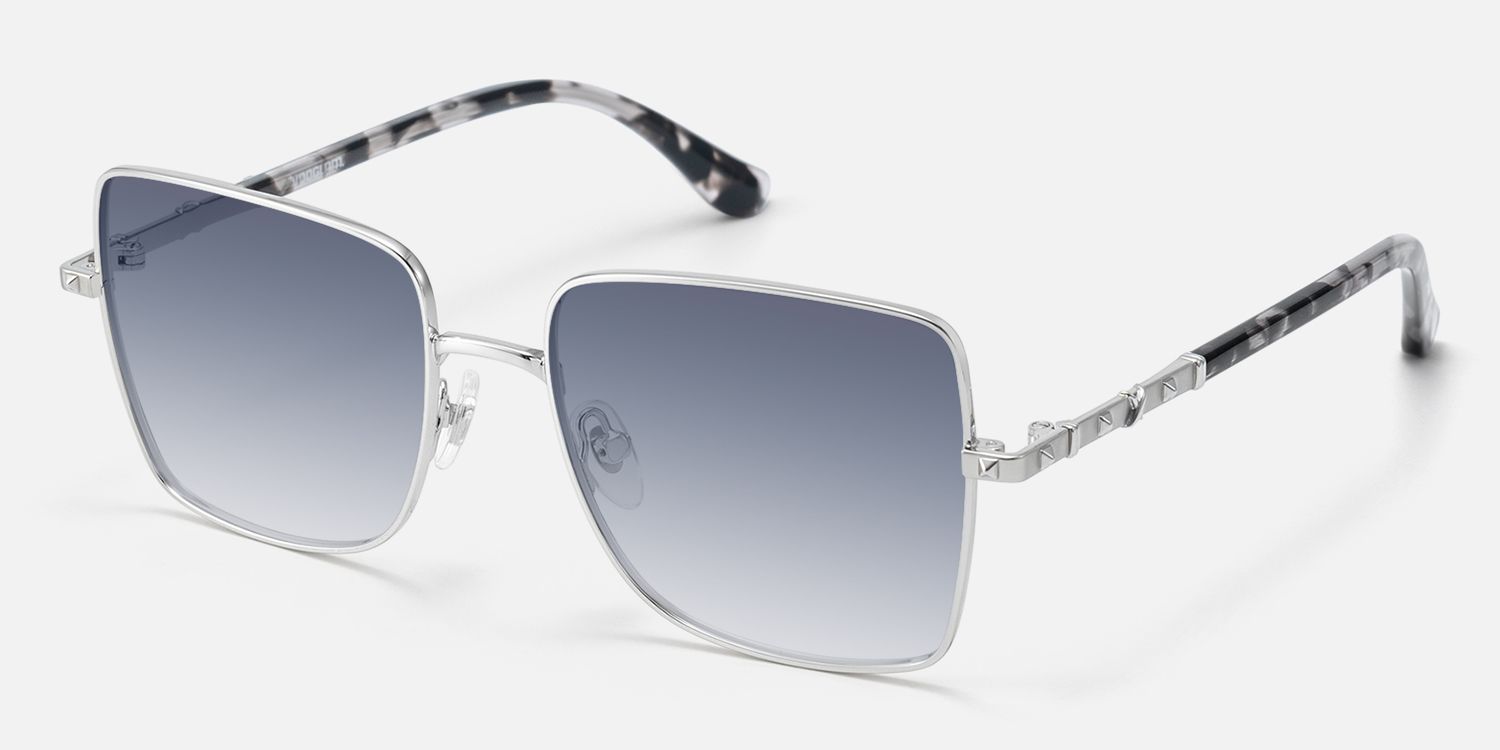 Devereux - Boho Chic Square Silver Sunglasses by Vooglam - Front View