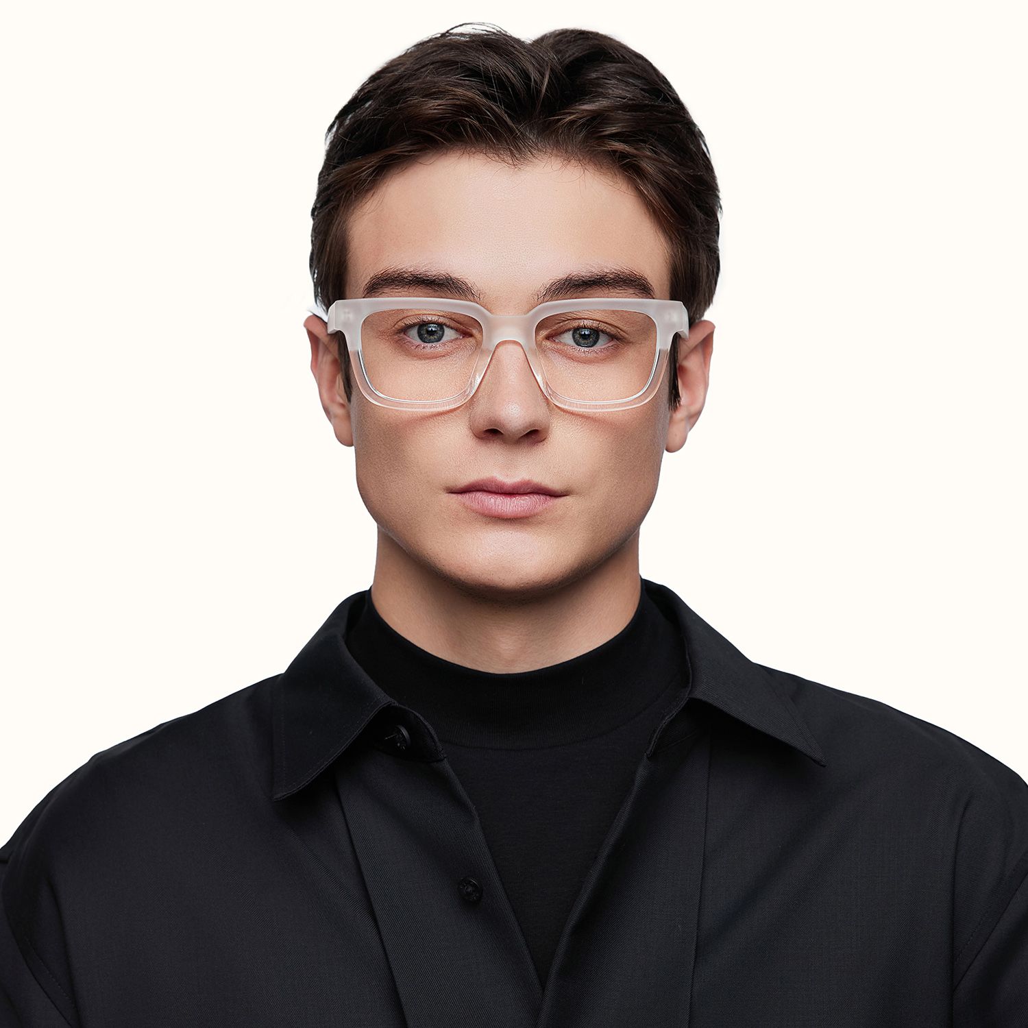 Strobe - Rectangle Transparent Eyeglasses by Vooglam - Lifestyle Look