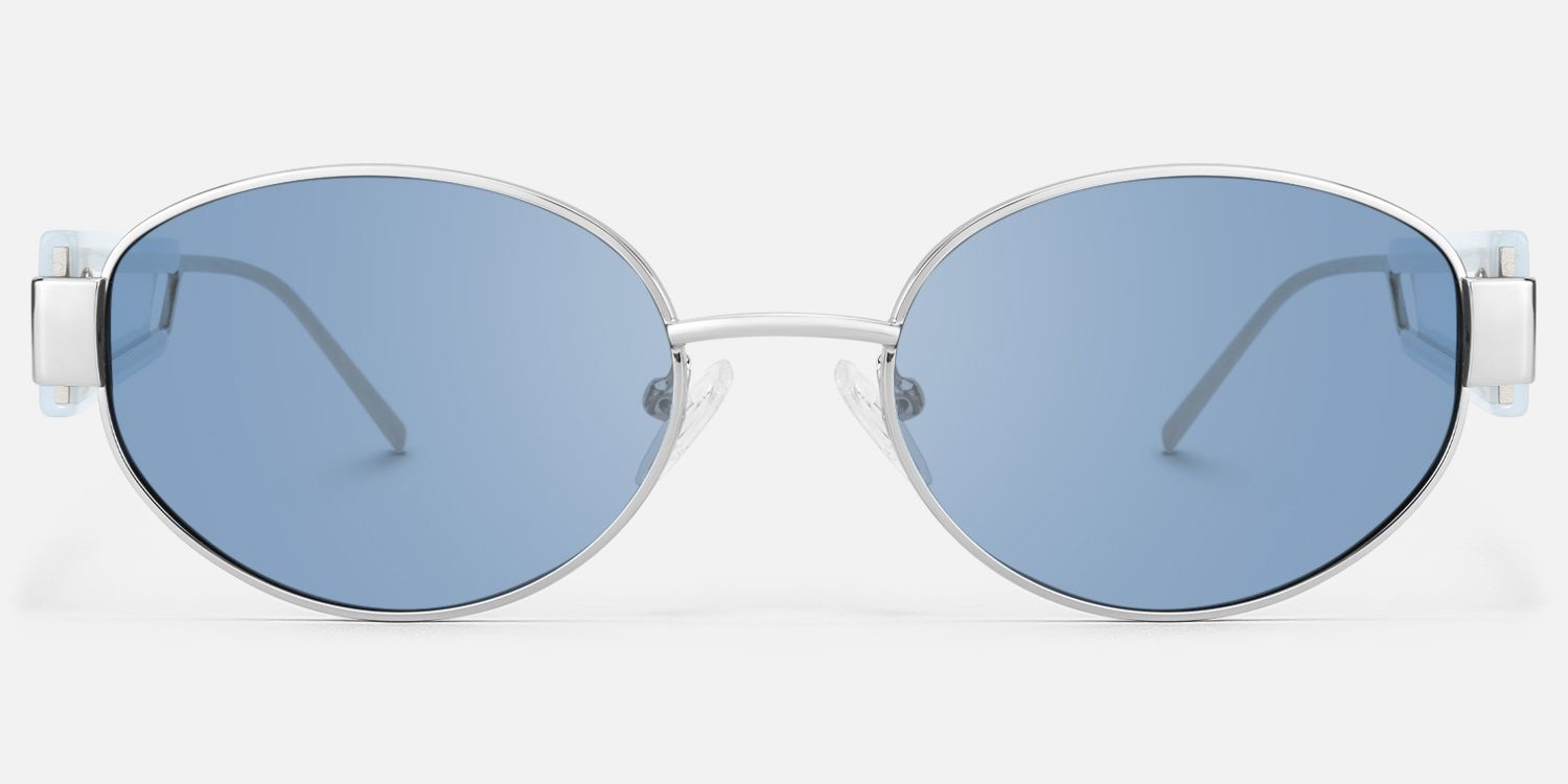 Ember - Oval Silver Sunglasses by Vooglam - Angle View