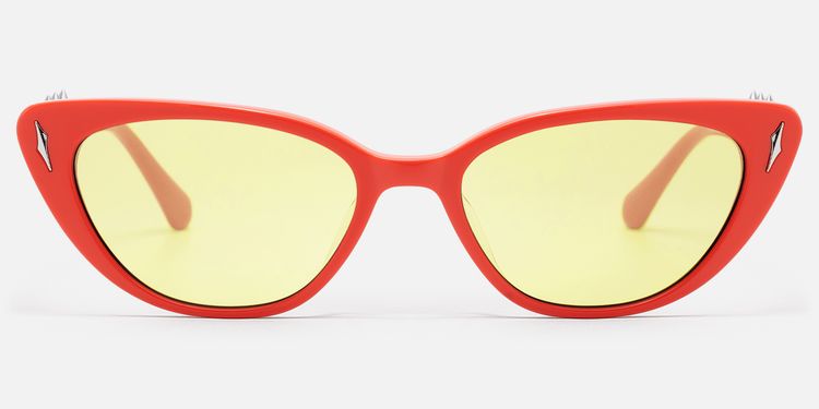 As If - Red Cat Eye Yellow Tinted Glasses by Vooglam