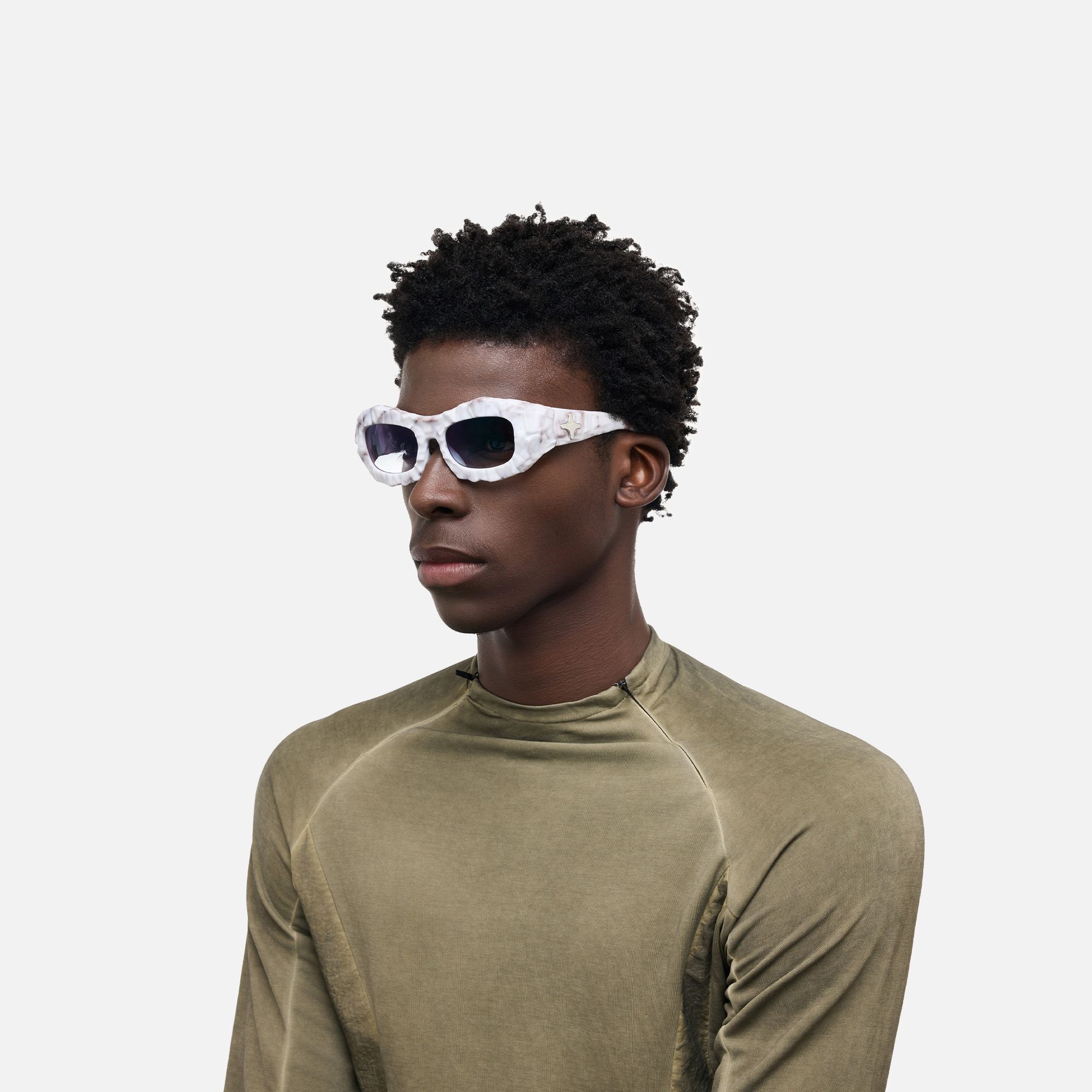 The Geologist - Marbled Gradient Gray Sunglasses by Vooglam - Model Side Profile