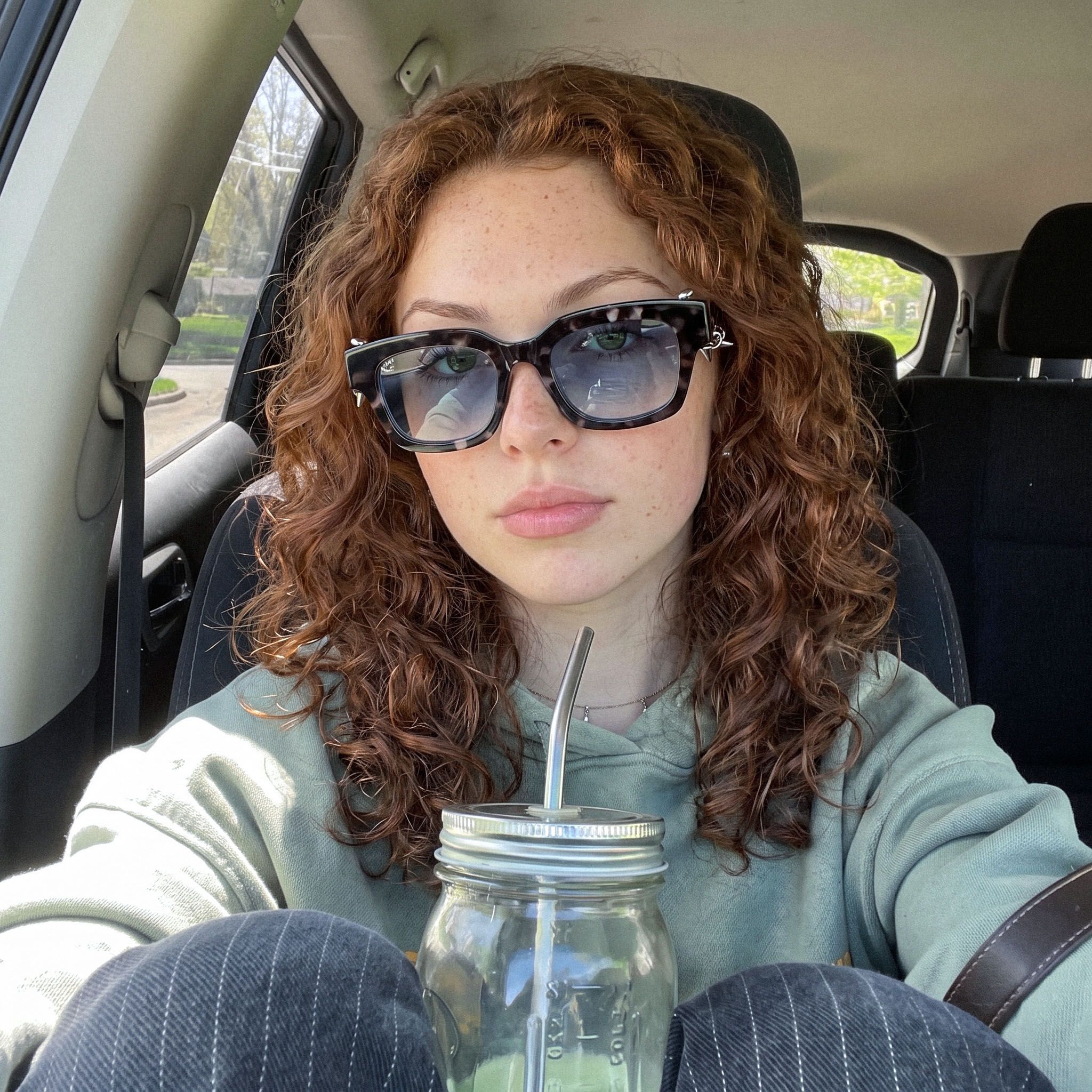 Vooglam Street Style in Real Life: Sabrina - Gold Piercing Clear Purple Sunglasses by Vooglam