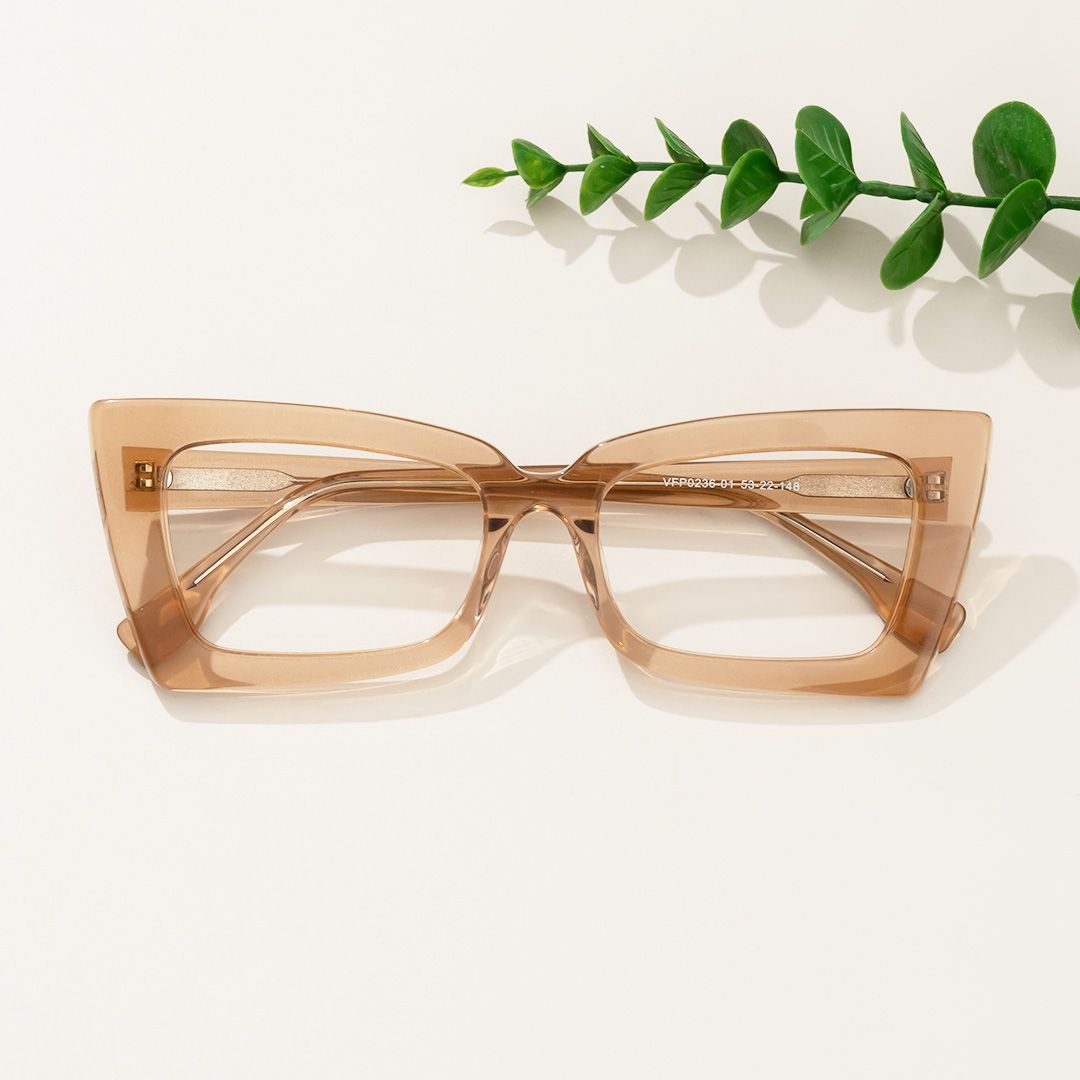 Sarah - Rectangle Tawny Eyeglasses | Vooglam On Model