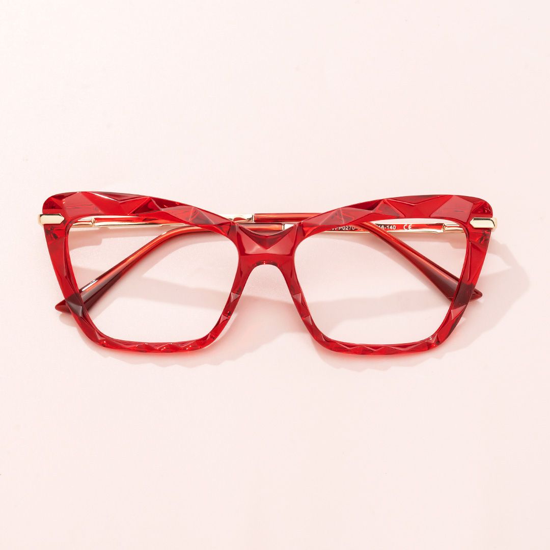 Annie - Rectangle Red Eyeglasses | Vooglam On Model