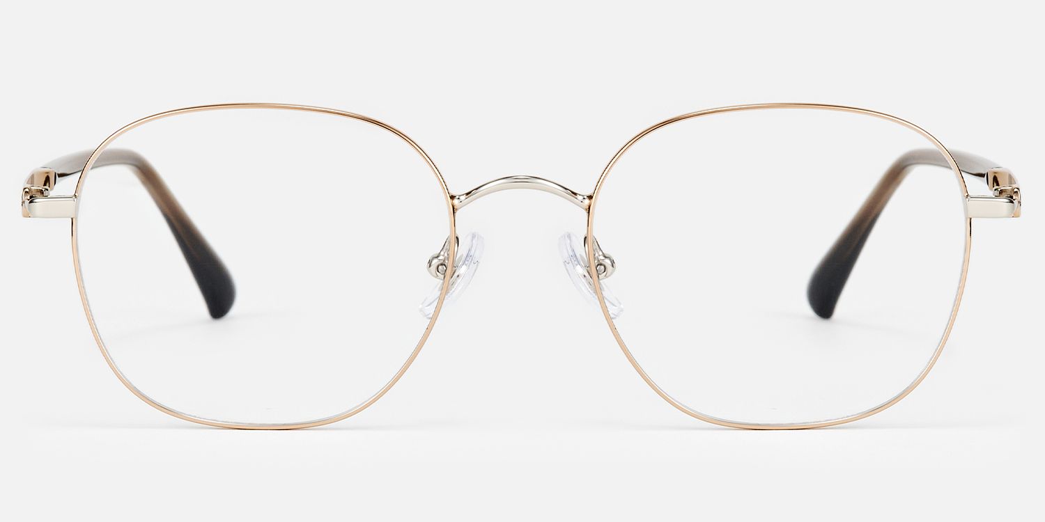 Luxe - Round Gold Eyeglasses by Vooglam - Angle View