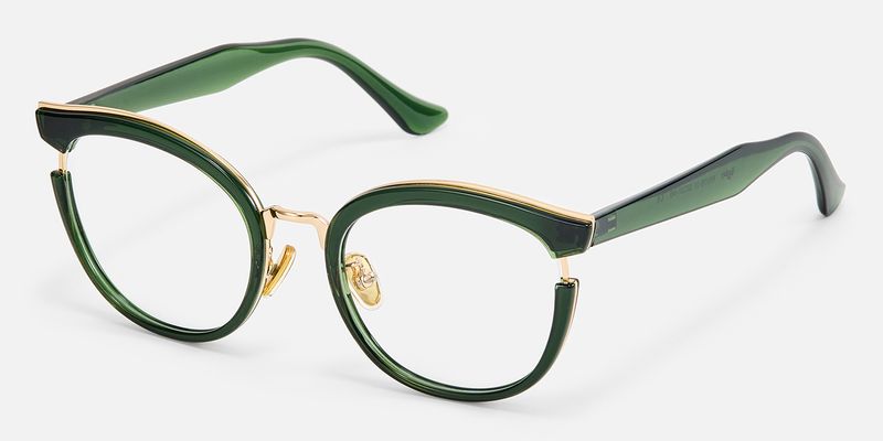 Retro - Green Gold Round Cat Eye Glasses by Vooglam