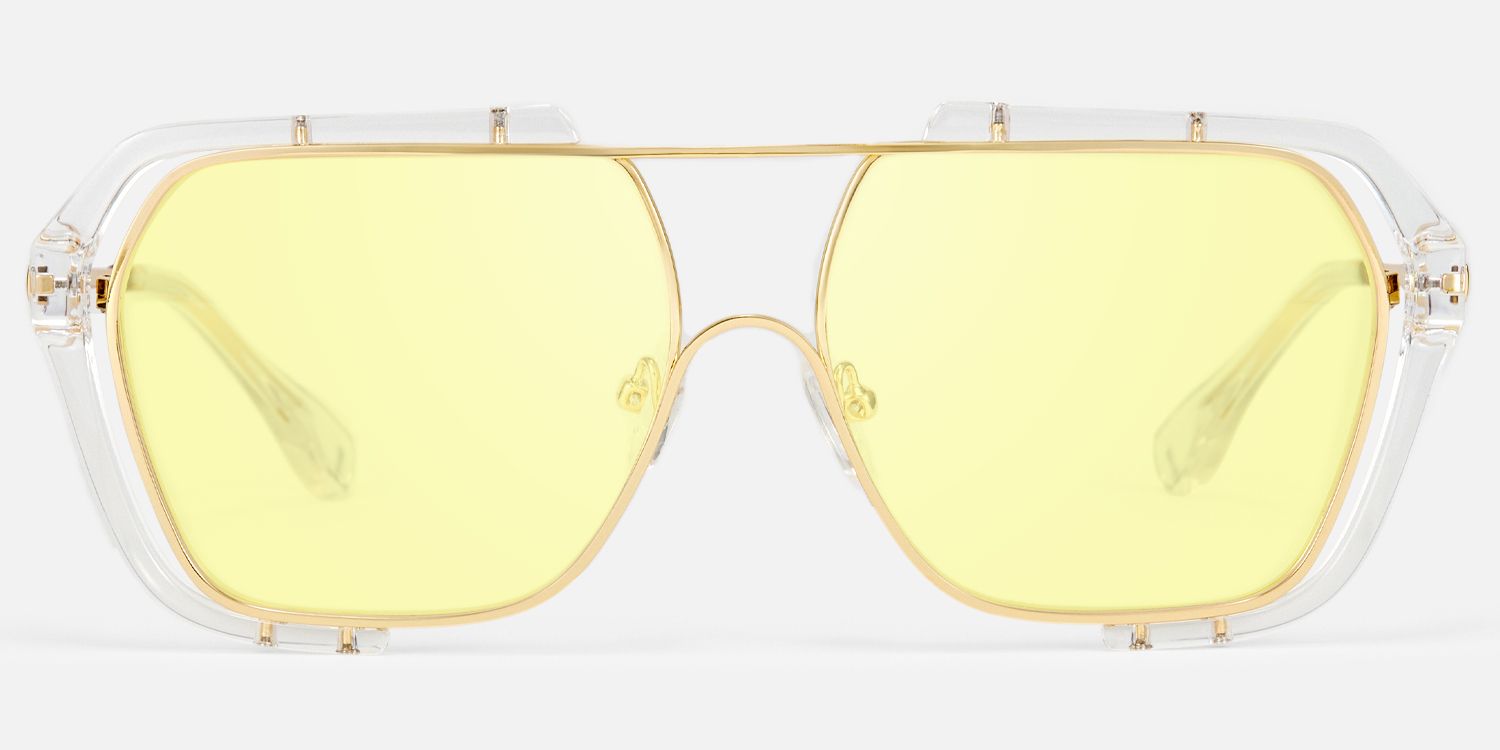 Porsha - Gold Double Bridge Aviator Sunglasses by Vooglam - Angle View