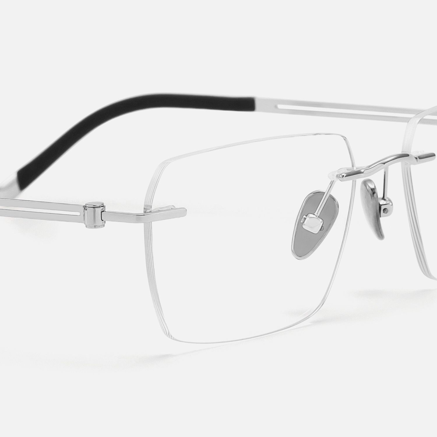Glaze - Titanium Rectangle Rimless Glasses by Vooglam - Design Details